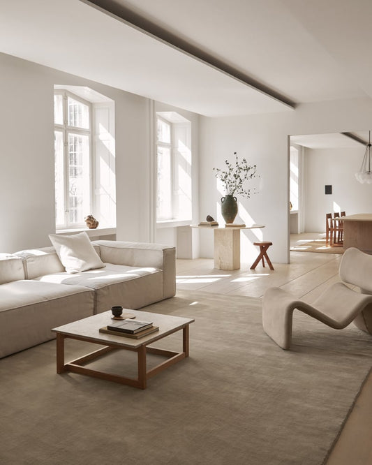 living room with Beige Hand-Tufted Wool Area Rug