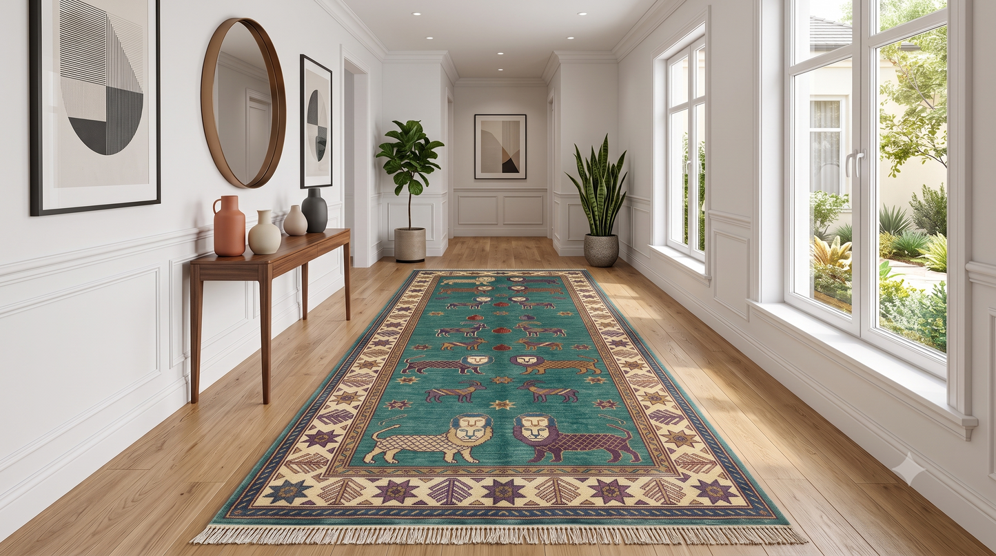 Lion Hand Knotted Wool Runner Rug