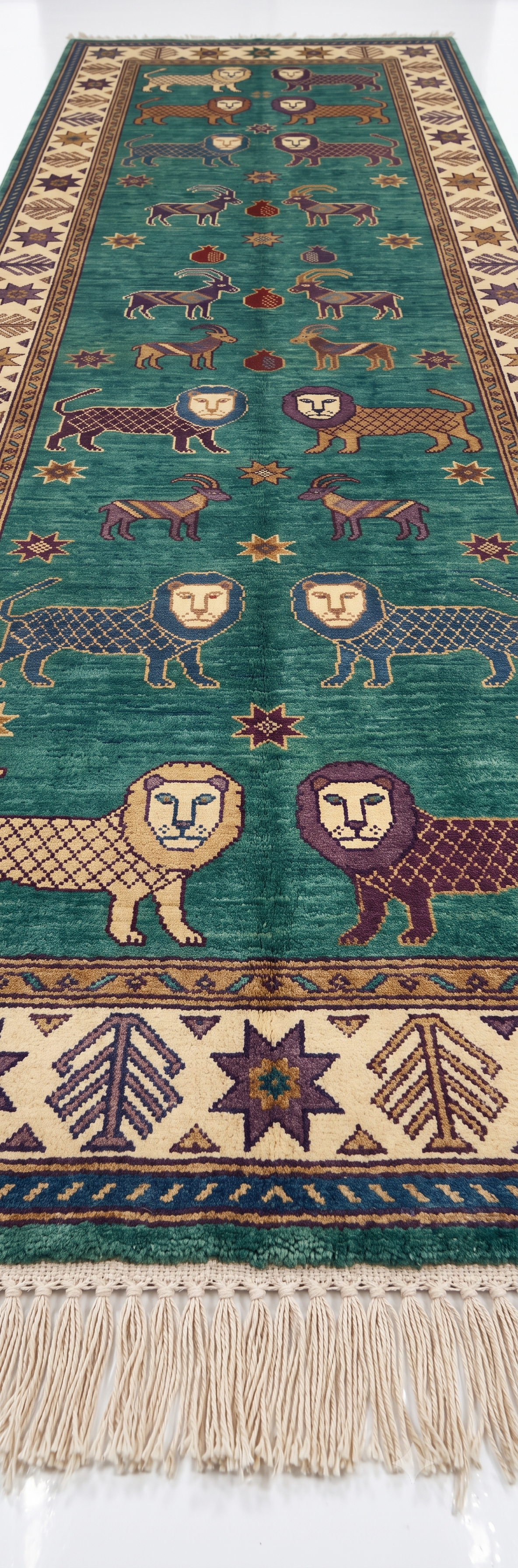 Lion Hand Knotted Wool Runner Rug