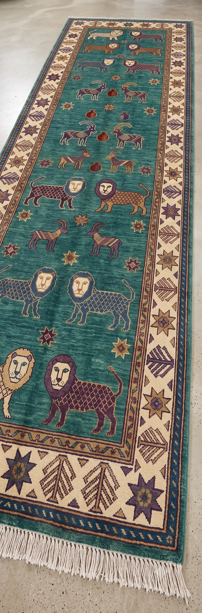 Lion Hand Knotted Wool Runner Rug