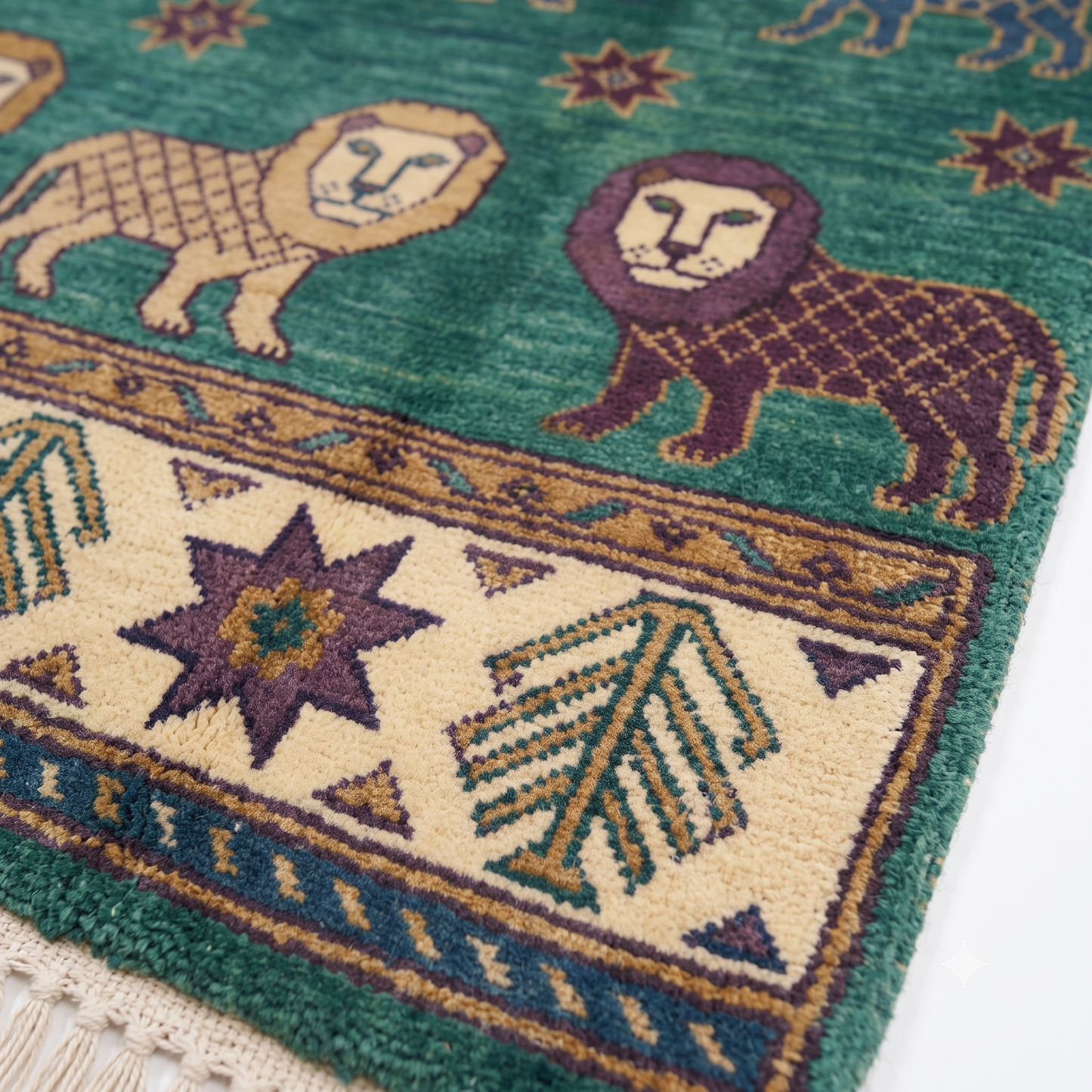 Lion Hand Knotted Wool Runner Rug