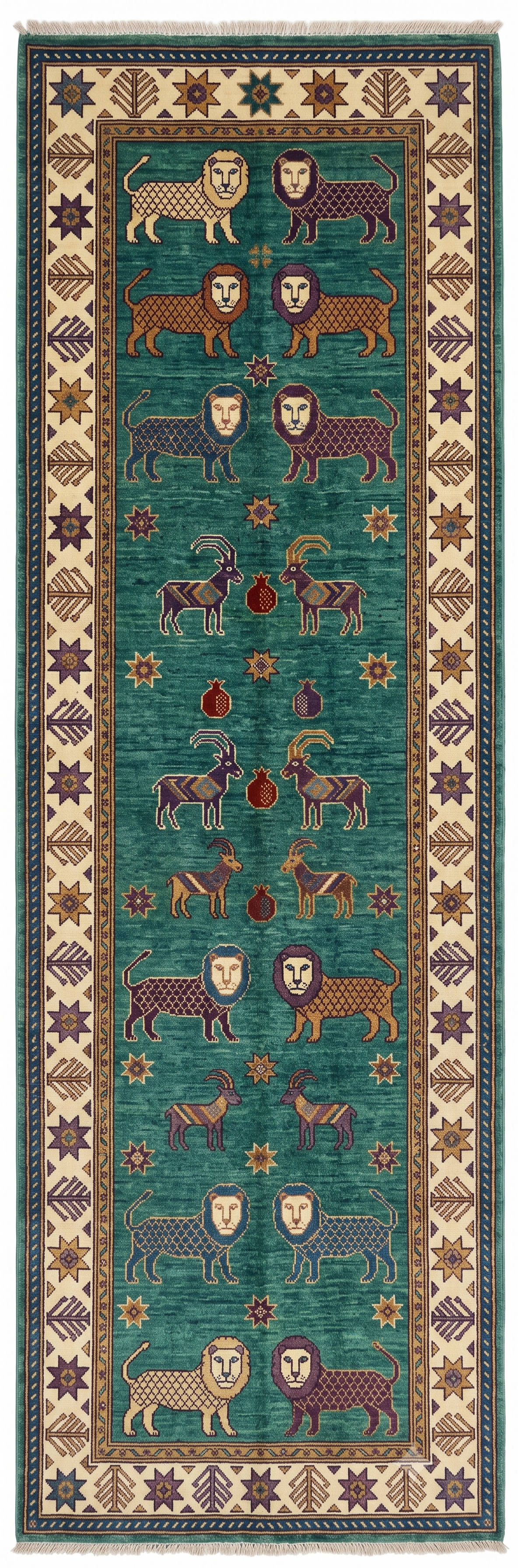 Lion Hand Knotted Wool Runner Rug