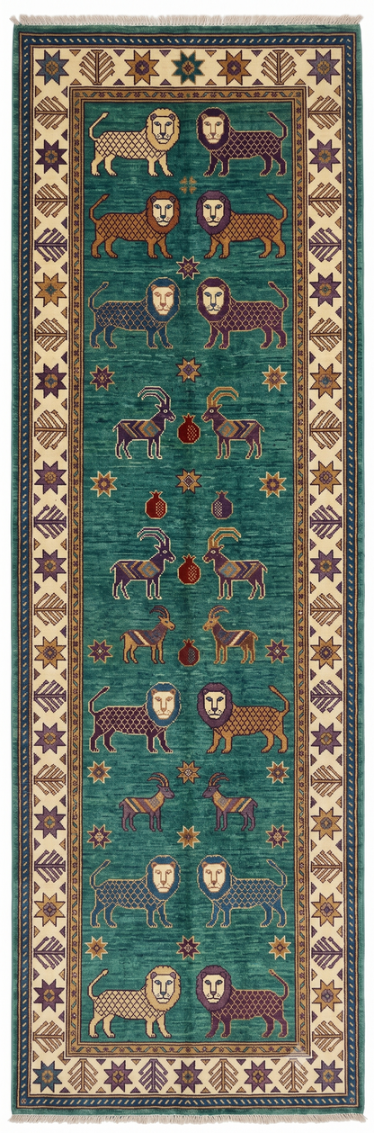Lion Hand Knotted Wool Runner Rug