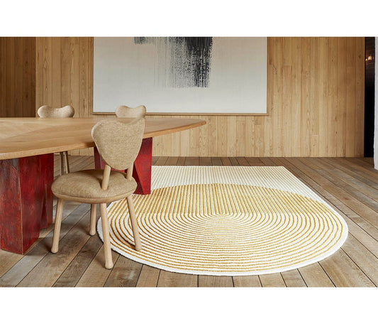 modern hand-tufted wool rug in dinning room