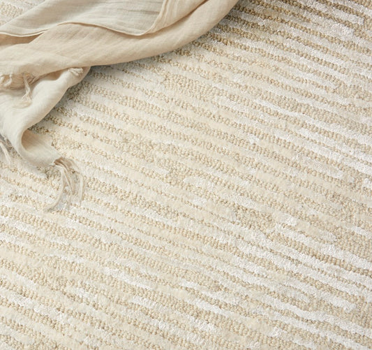 close-up of wool & silk rug with off-white lines