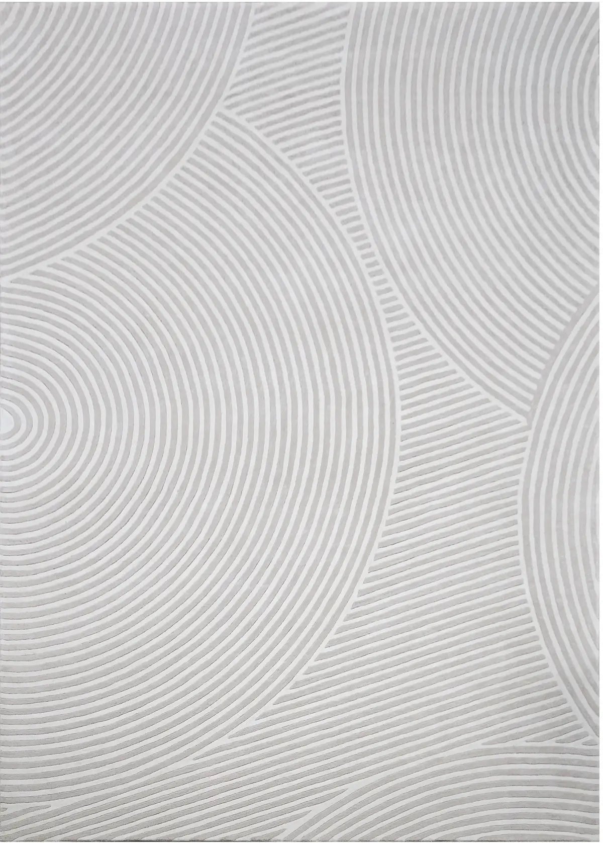 Sequined minimalist grey hand tufted wool rug with circular patterns