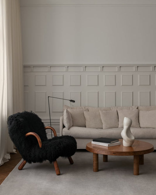 modern grey hand tufted wool rug in living room