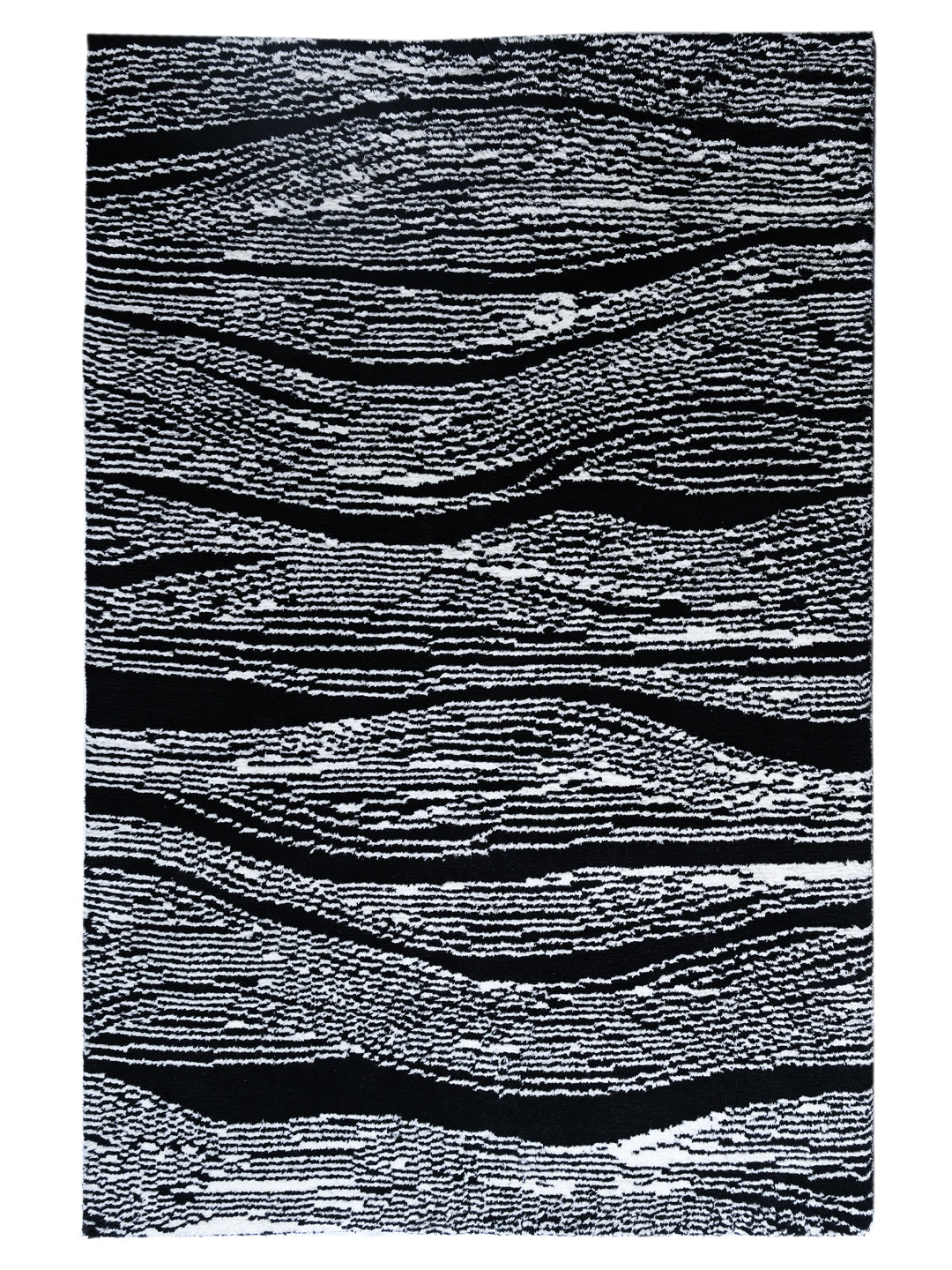 Wave Black Hand Knotted Wool Rug