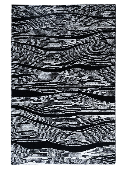 Wave Black Hand Knotted Wool Rug