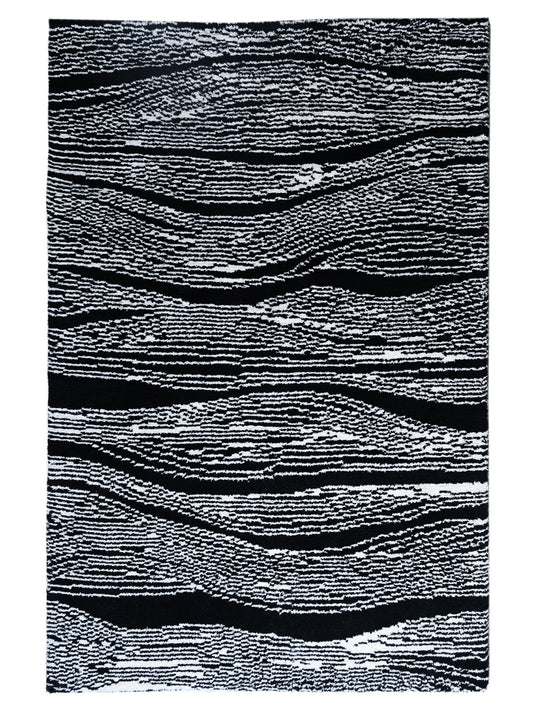 Wave Black Hand Knotted Wool Rug