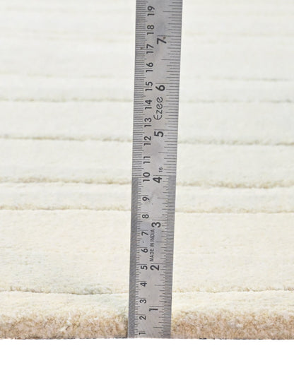Botic White Minimalist Hand Tufted Wool & Silk Rug