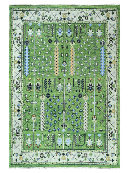Garden Green Hand Knotted Wool Rug