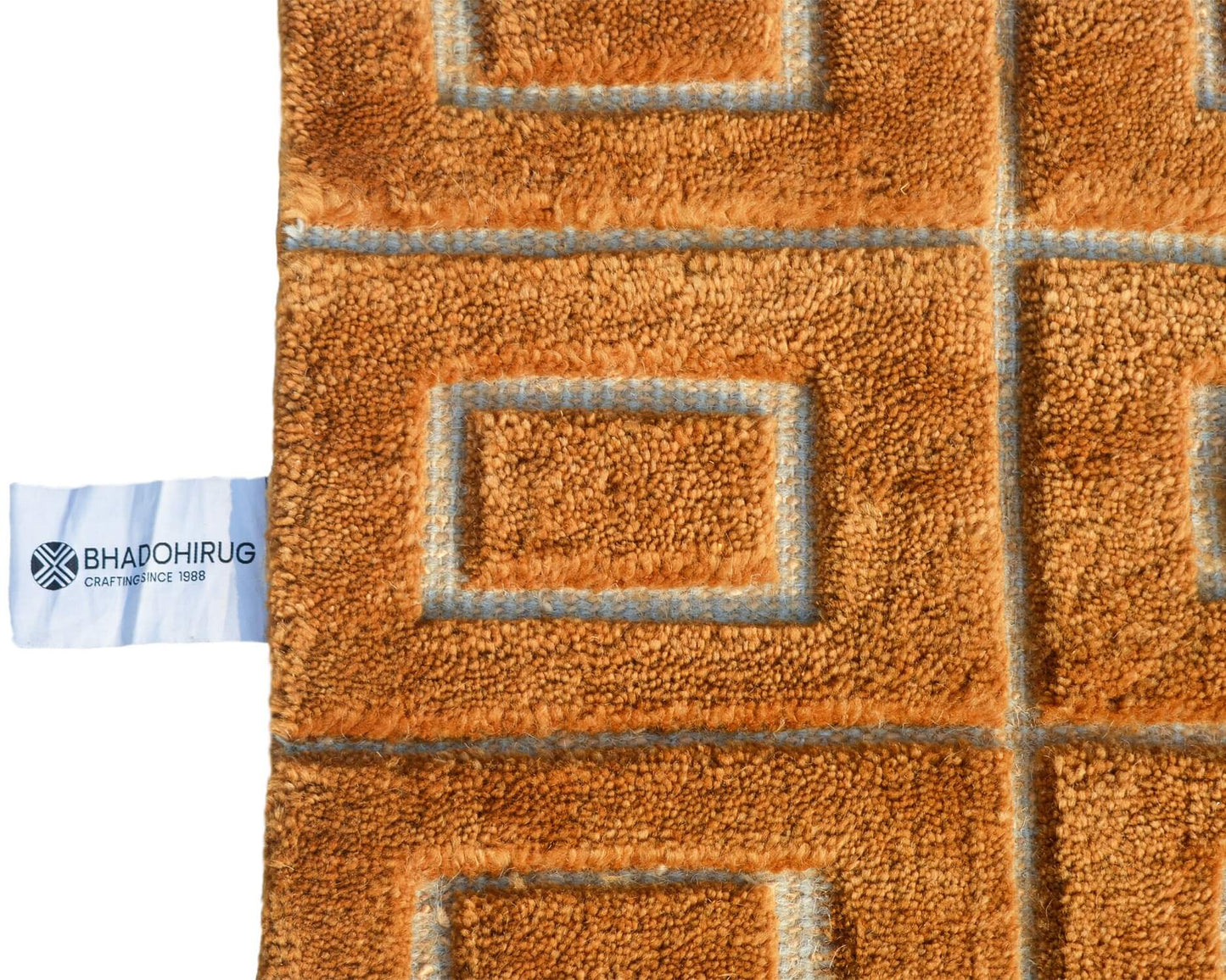 bhadohi grid hand knotted wool rug