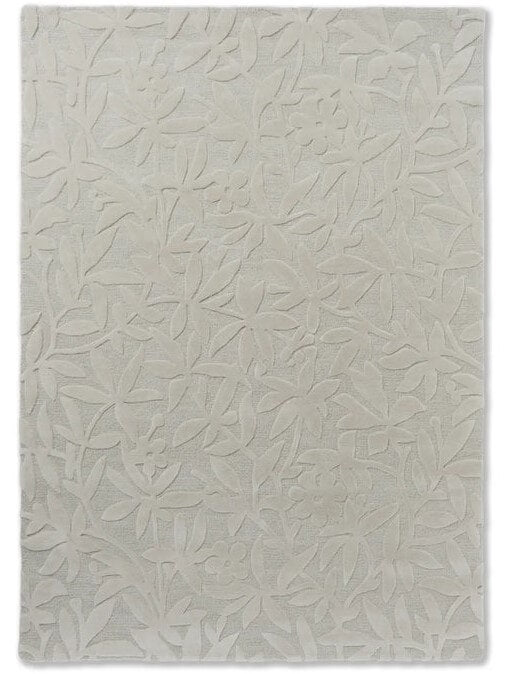 textured gray hand tufted rug with leaf pattern