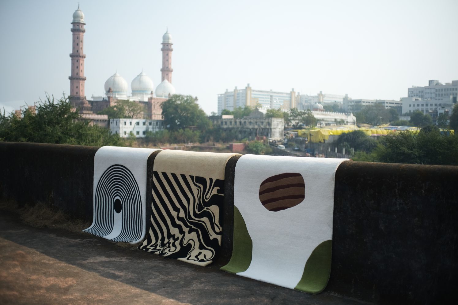 bhadohi hand tufted wool area rugs, displaying three rugs