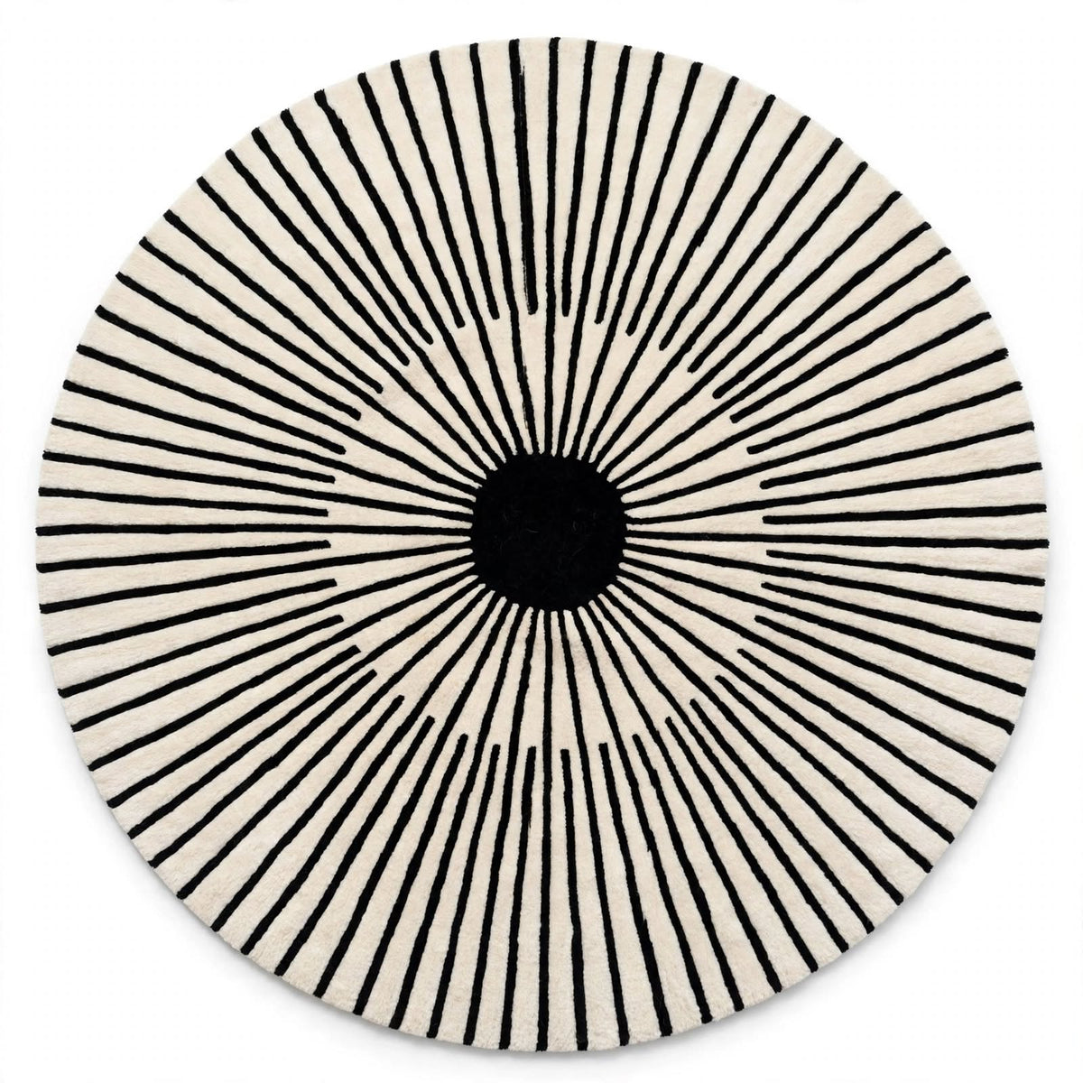 Black Sunburst Hand Tufted Indian Wool Round Rug