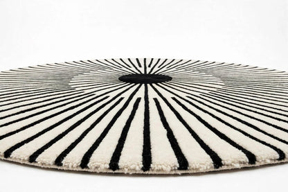 Black Sunburst Hand Tufted Indian Wool Round Rug