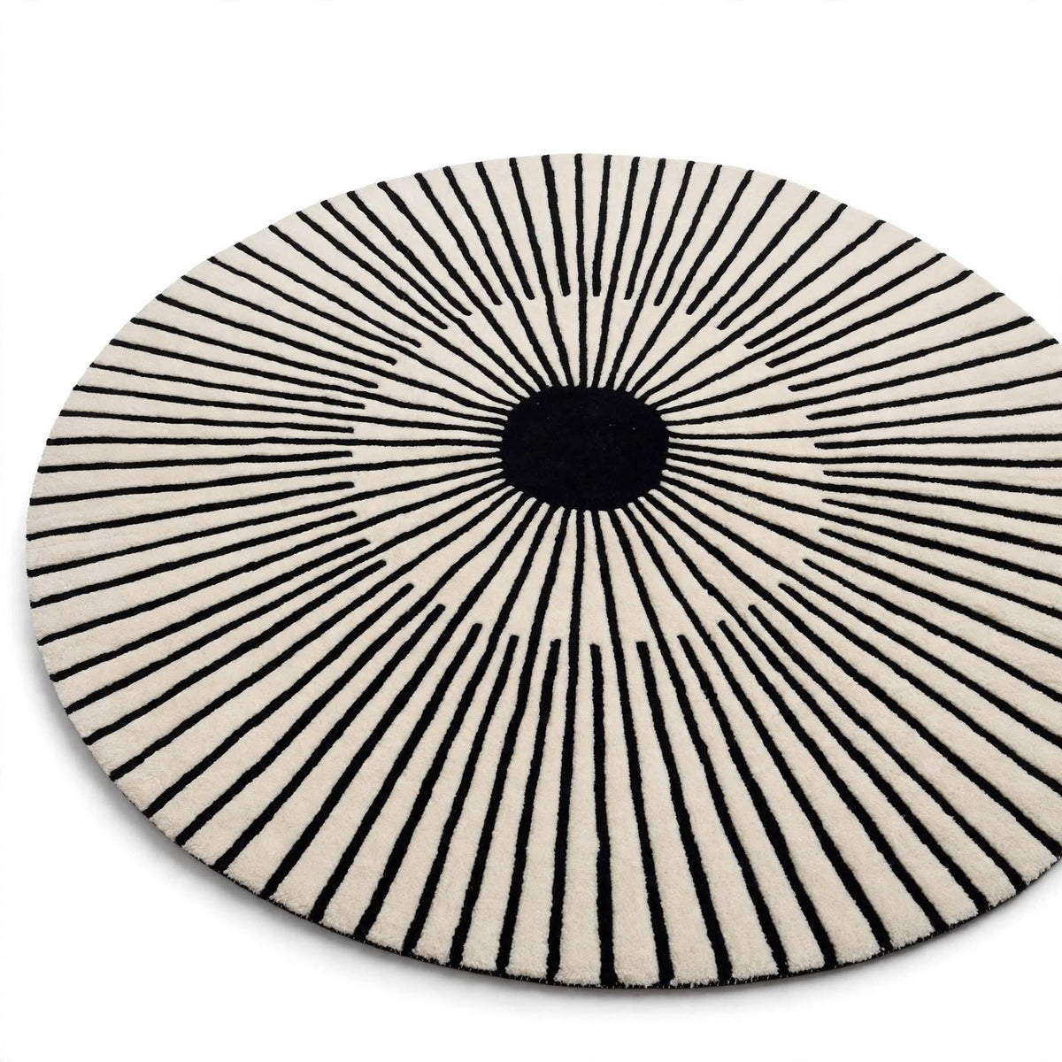 Black Sunburst Hand Tufted Indian Wool Round Rug