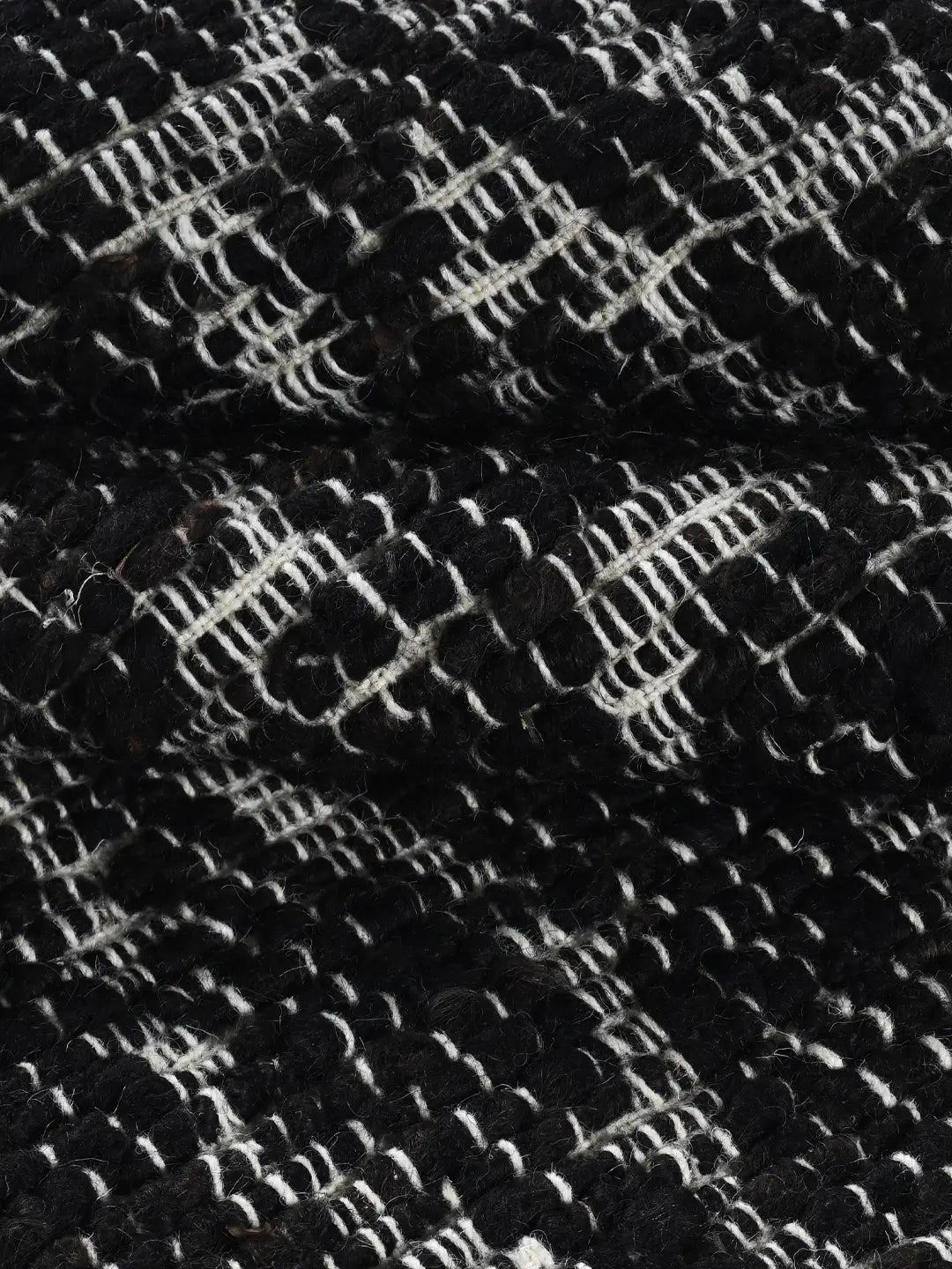 close up of hand woven black rug