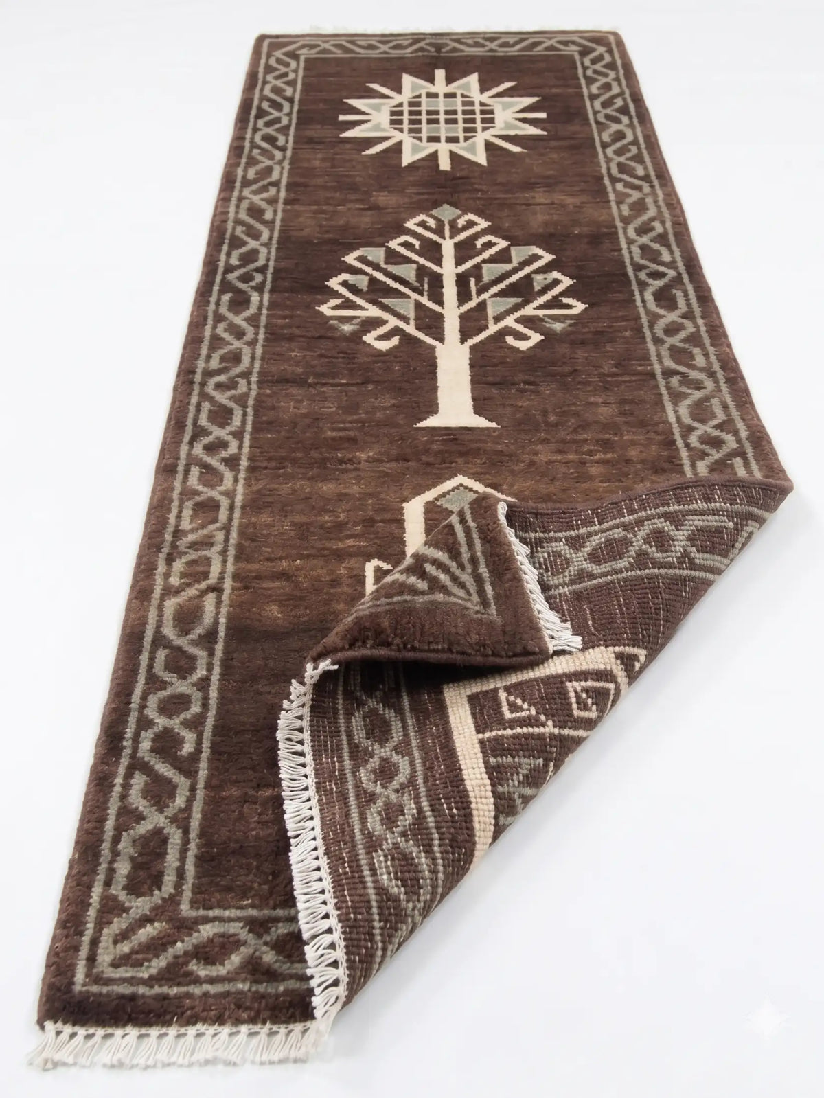 brown hand knotted runner back