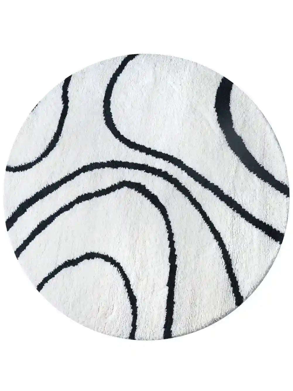 hand knotted black and white round wool rug