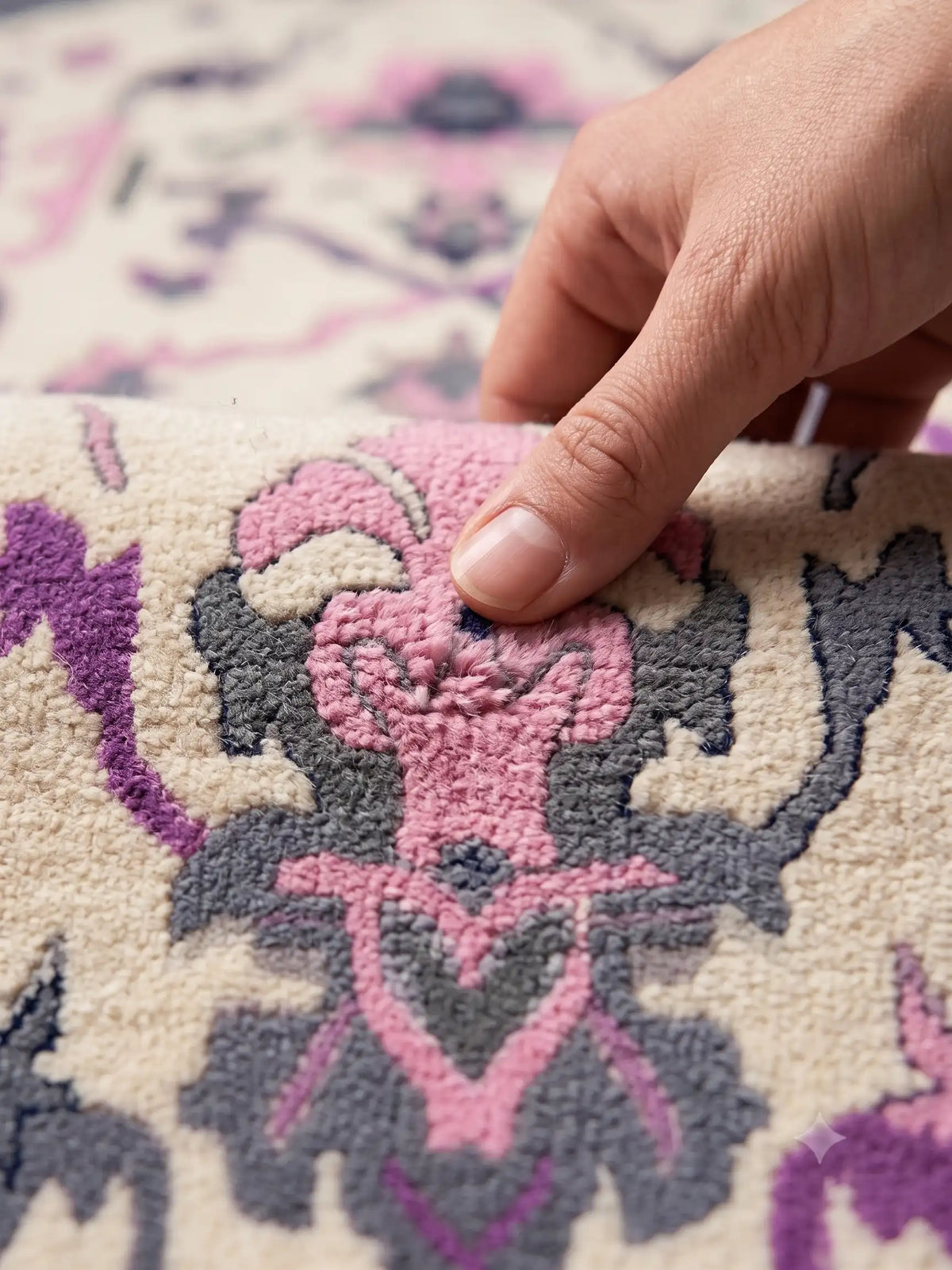 cinna hand knotted wool rug close up