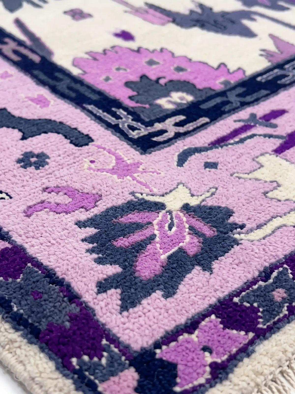 knotted wool rug corner close up