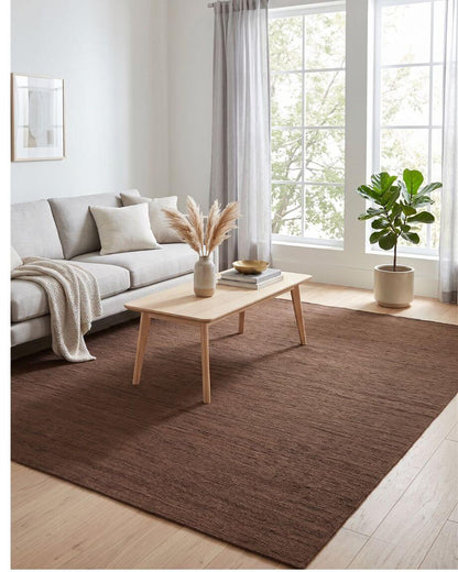 brown jute area rug in living room
