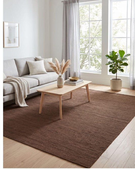 brown jute area rug in living room