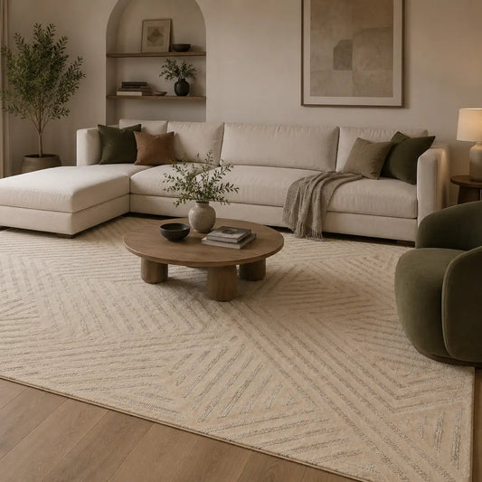 patterned area rug in modern living room