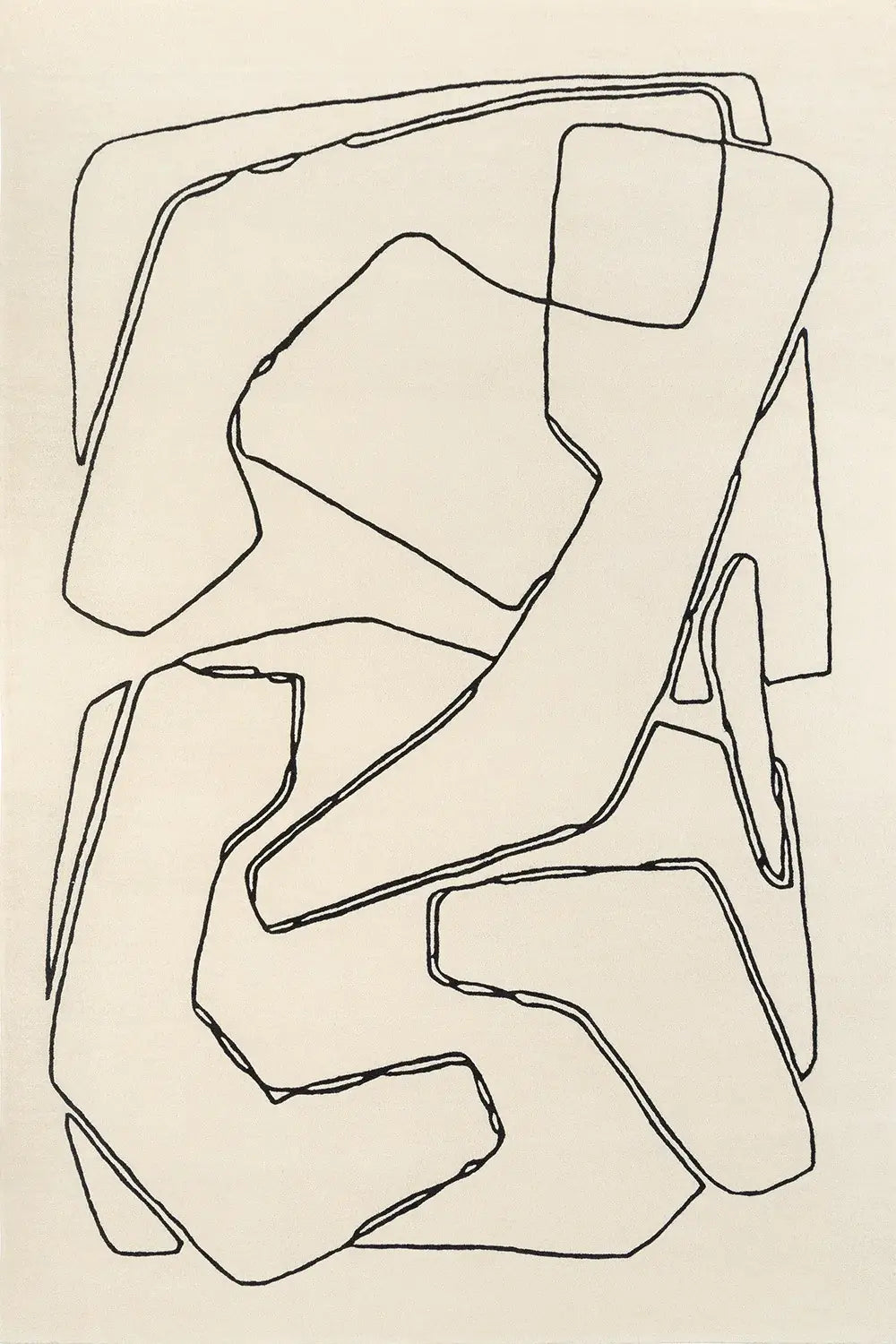 tufted wool area rug with abstract line art
