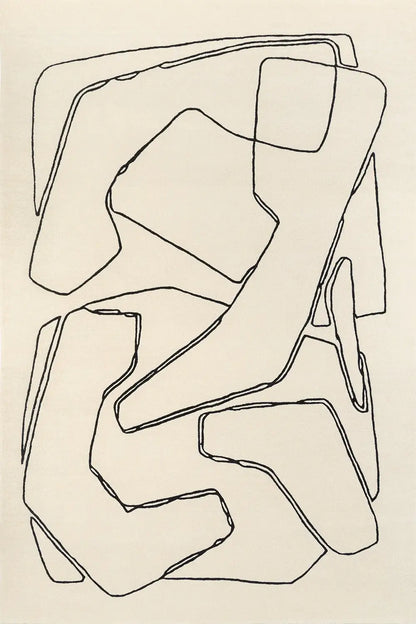 tufted wool area rug with abstract line art