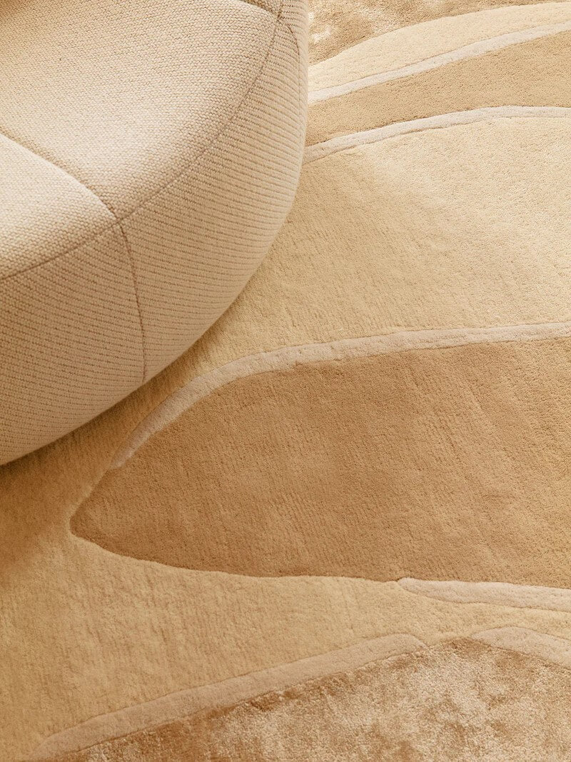 Close-up of beige tufted wool silk rug