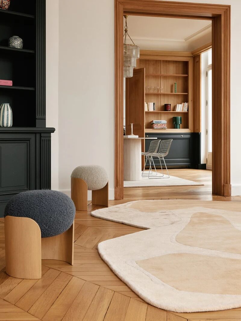 shaped wool rug in modern living area