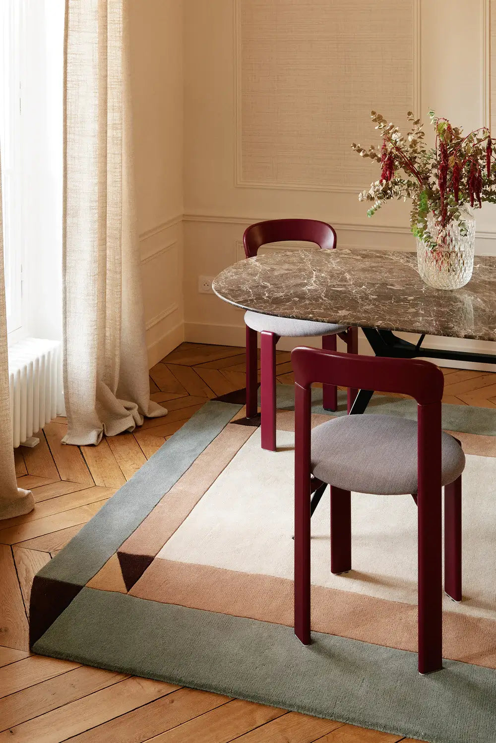 Dining room with a patterned rug