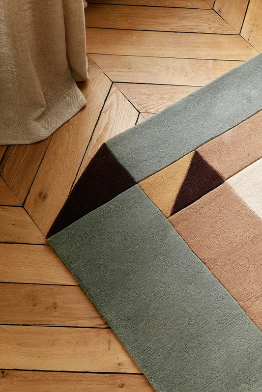 hand tufted wool rug with geometric design