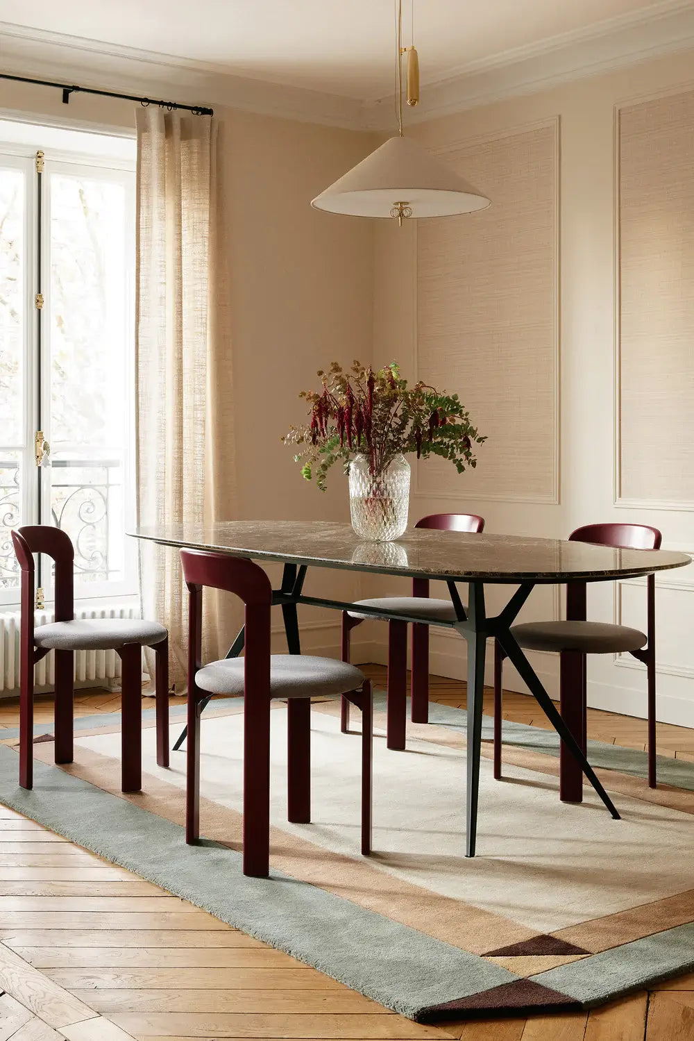 modern tufted wool rug in dinning room