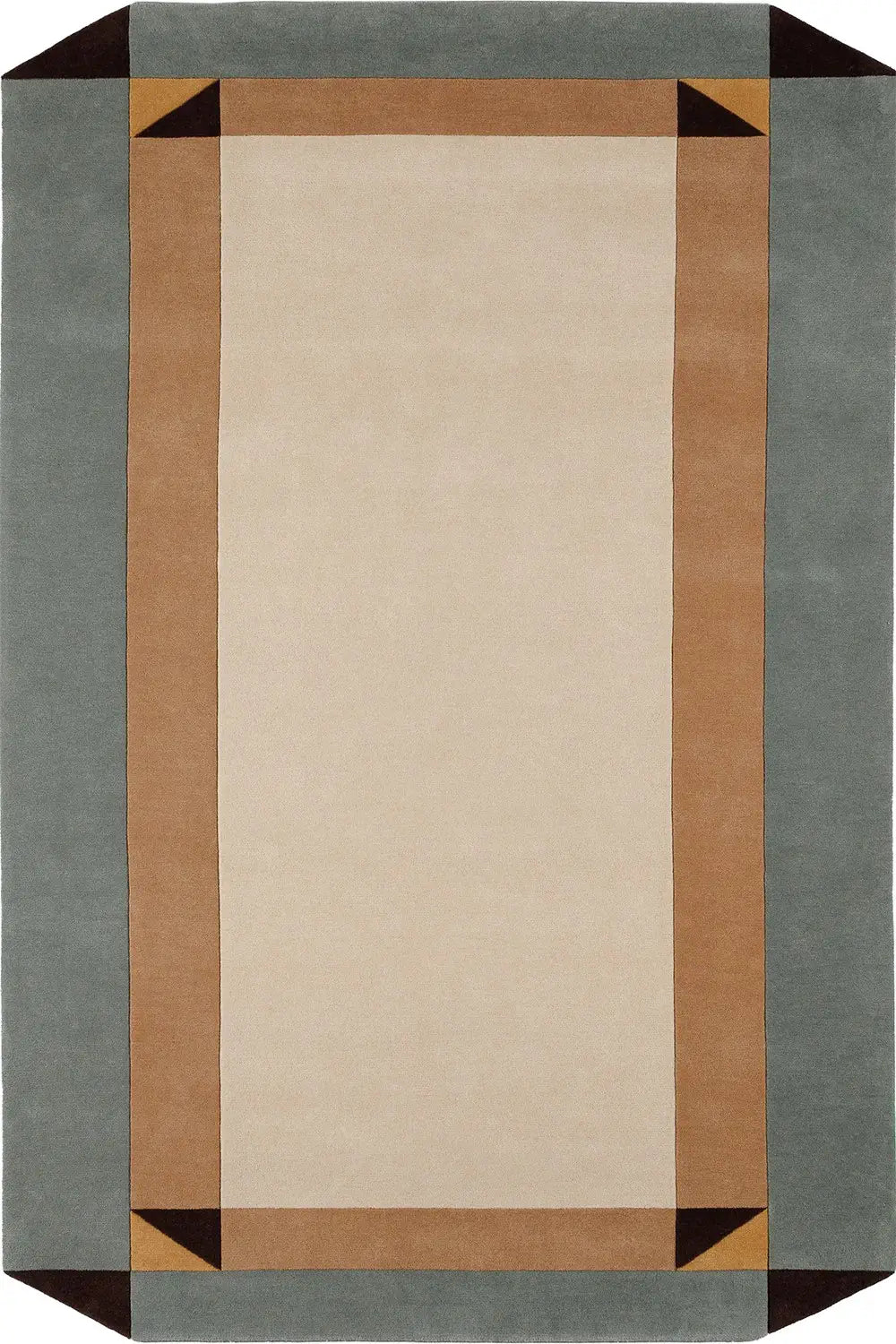 modern minimalist tufted wool rug with a geometric border design