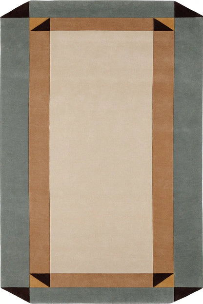 modern minimalist tufted wool rug with a geometric border design