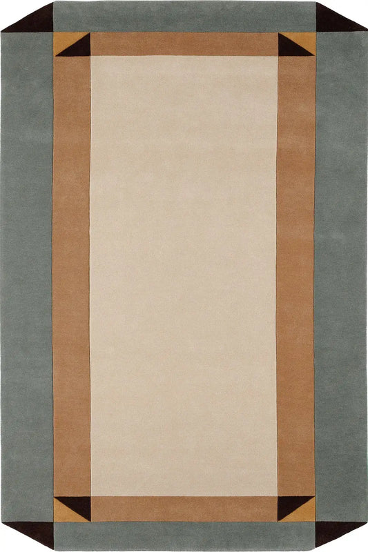 modern minimalist tufted wool rug with a geometric border design