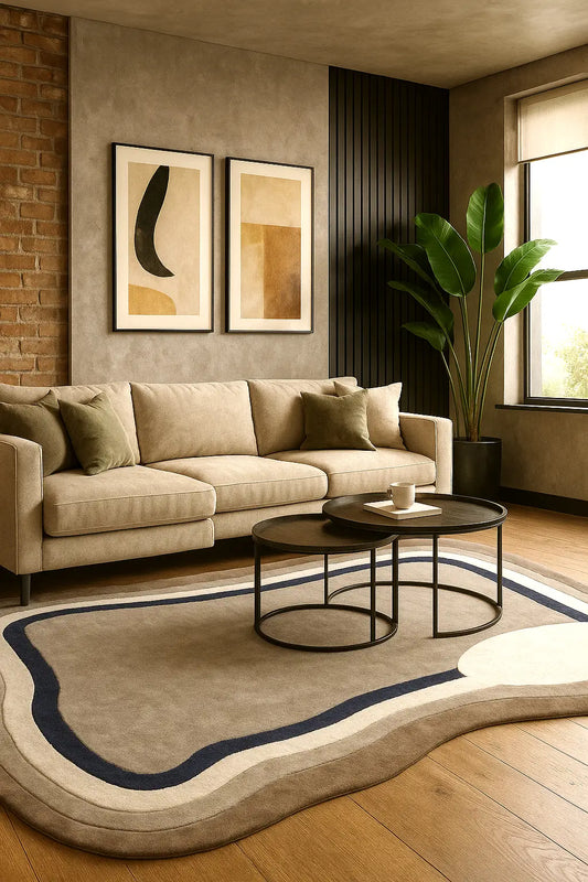 femme natural hand tufted wool rug in modern living room