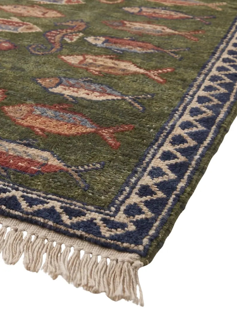 fish hand knotted wool runner rug