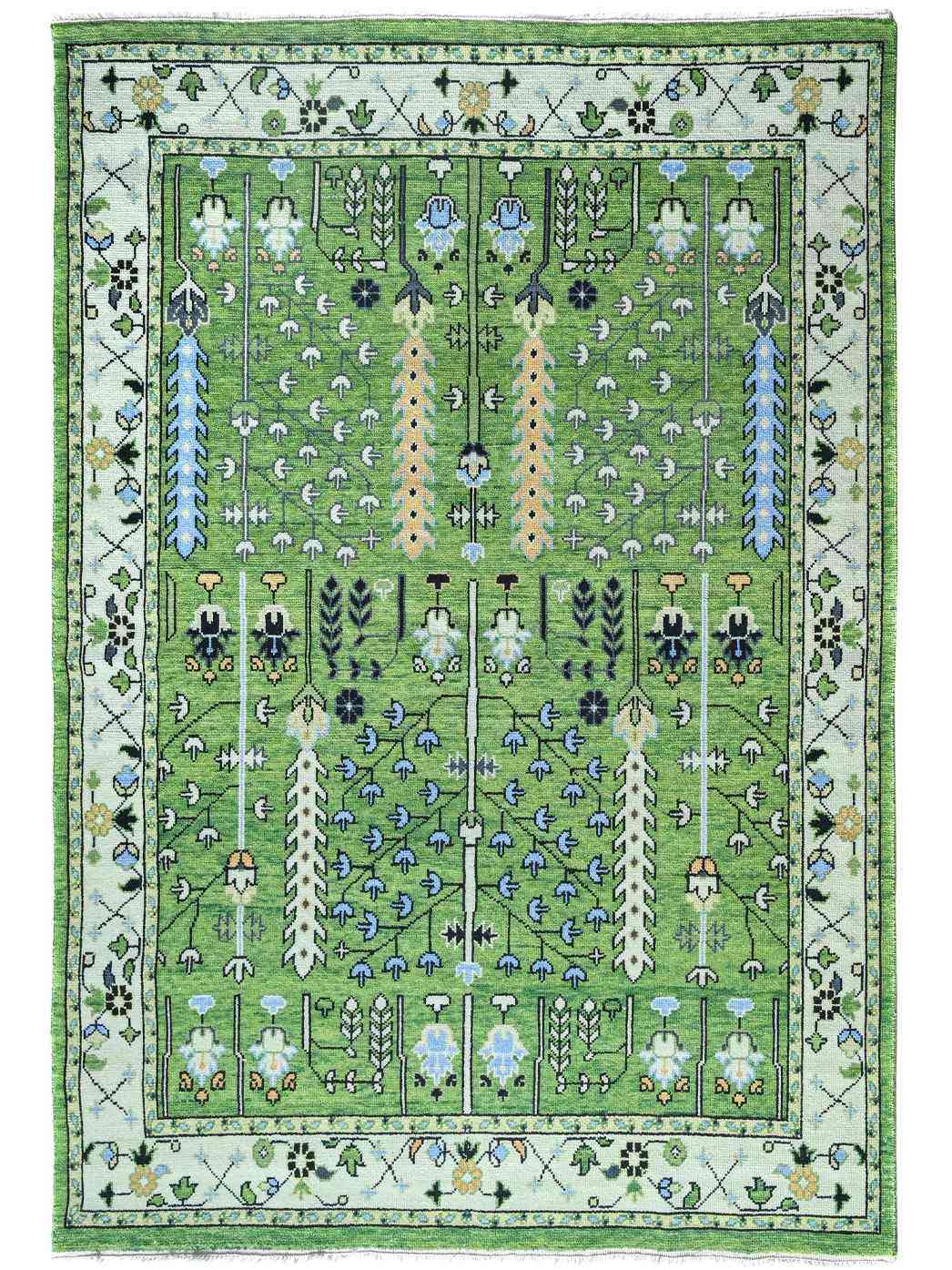 garden green hand knotted wool area rug