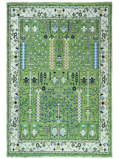 garden green hand knotted wool area rug