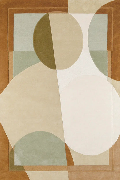 Abstract tufted wool rug with geometric shapes design