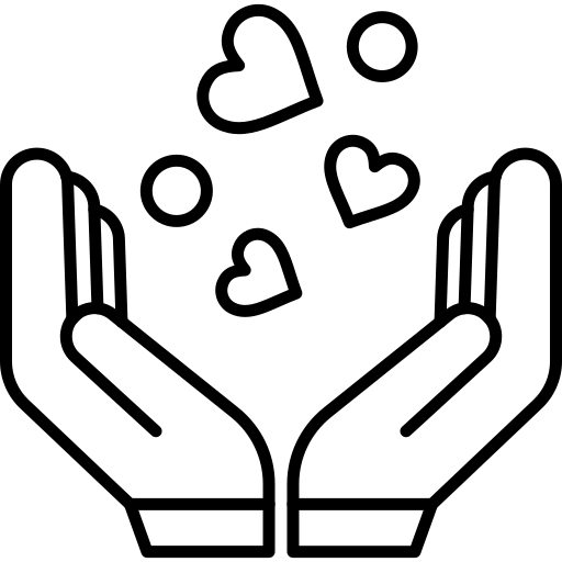 Illustration of open hands with hearts, made with love icon