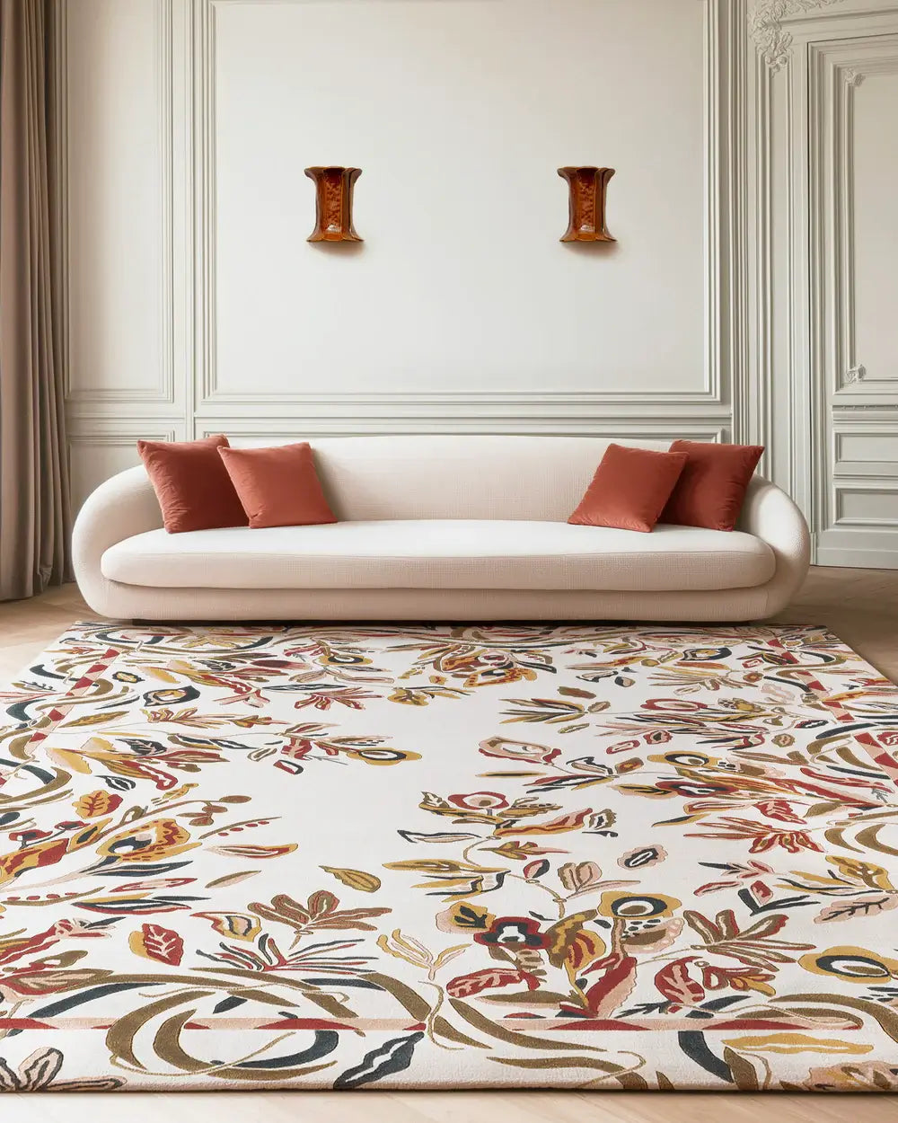 designer hand tufted wool rug with floral pattern