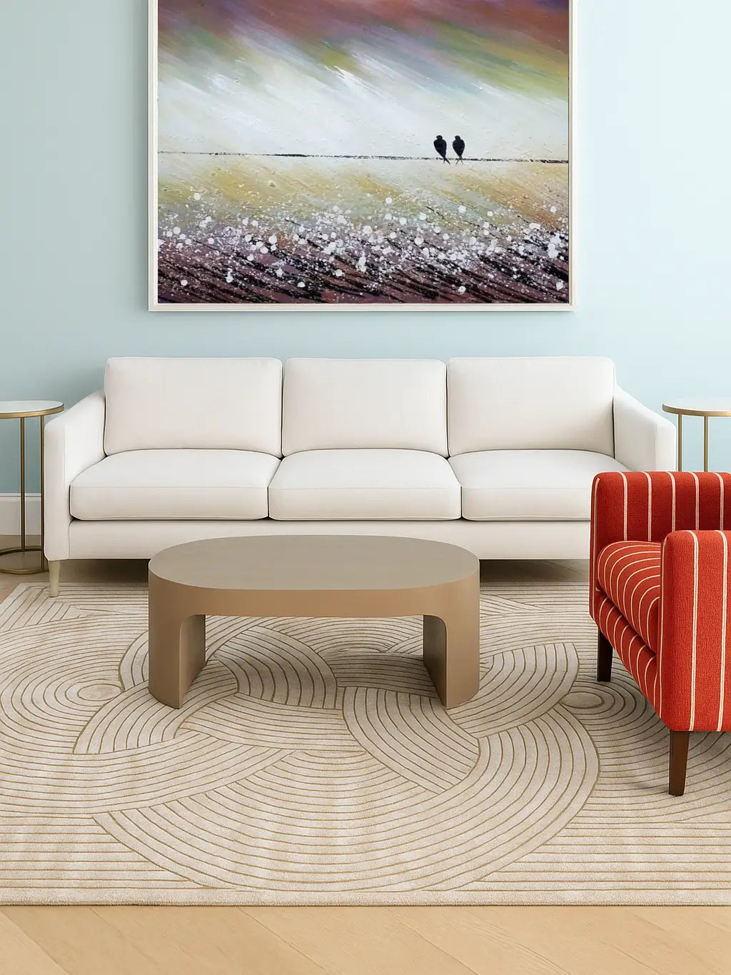 beige hand tufted silk rug in mocern living room