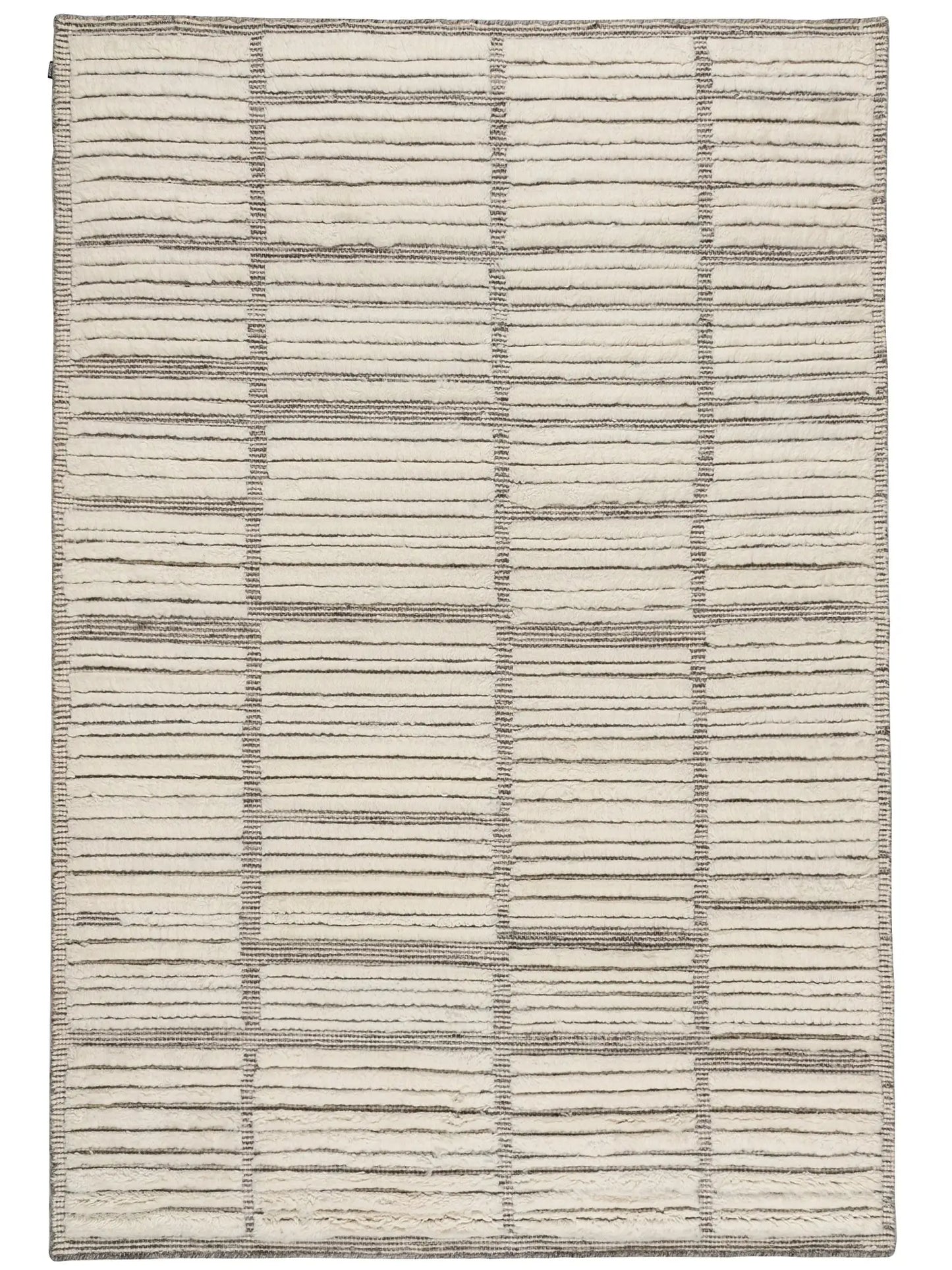 hand knotted area rug with hi-low striped pattern