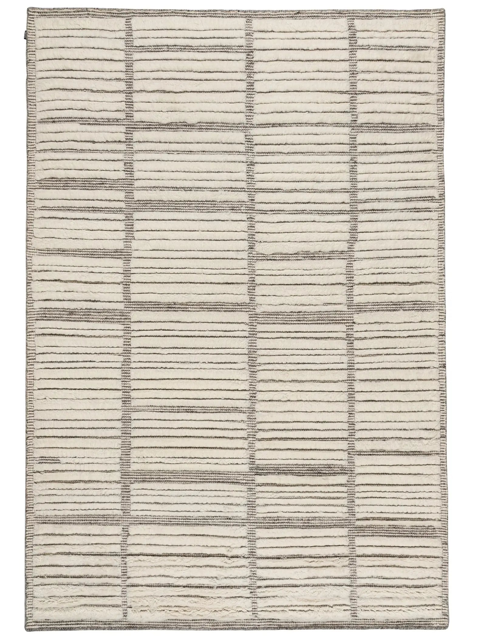 hand knotted area rug with hi-low striped pattern